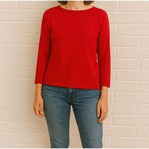 The Fold London 100% Merino Wool Sweater Size L Red Boat Neck Classic Holiday